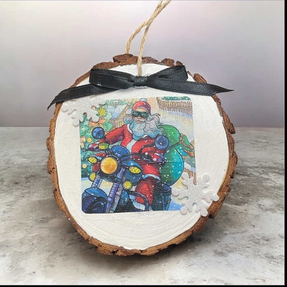 Santa Claus Motorcycle Holiday Ornament